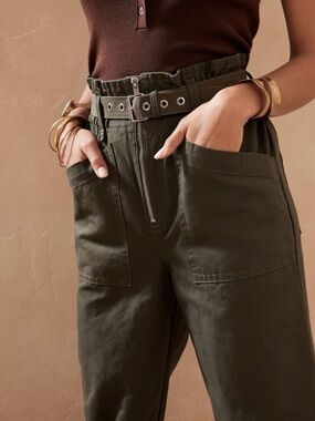 Banana Republic High-Rise Utility Paperbag Pants in Olive